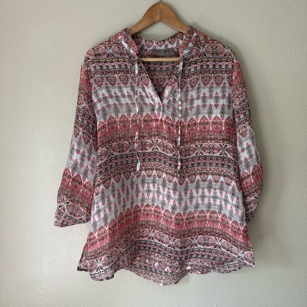 Chico's Sheer Patterned Peasant Blouse